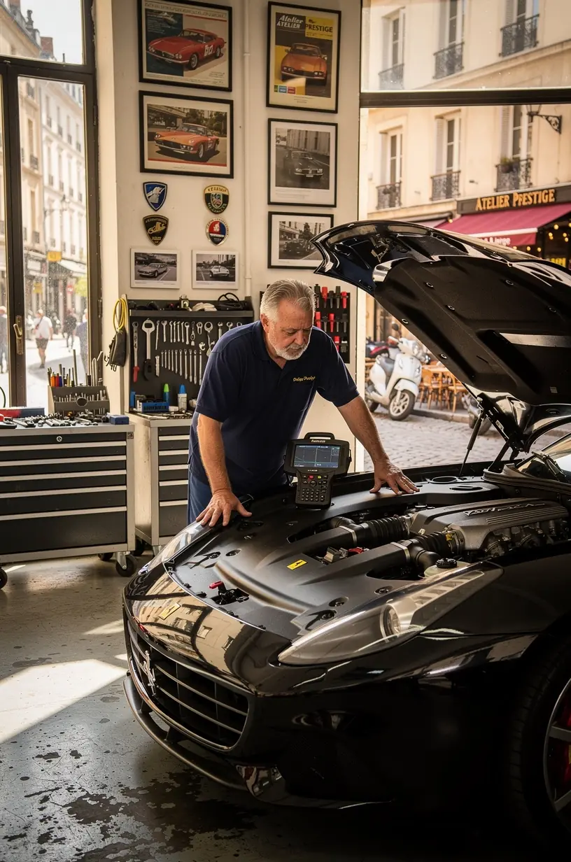 Salle d’attente élégante et confortable d’un centre de service automobile premium accueillant des clients exigeants